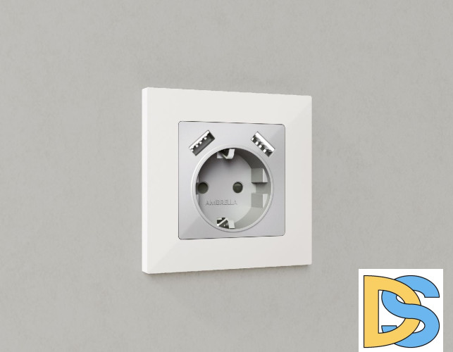 Лицевая панель для розетки с/з со шторками 2USB A+A Ambrella Volt Alfa AP4090