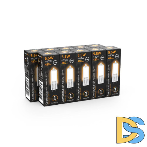 Лампа светодиодная Gauss G4 5.5W 3000K прозрачная 107807105