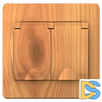 Розетка 1-ая электрическая, с заземлением, крышкой IР44, влагозащищенная, Ясень, серия B