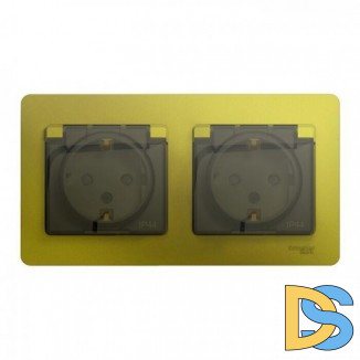 Розетка 2-ая электрическая с заземлением с защитными шторками IP44, Фисташковый, серия Glossa, Schneider Electric