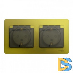 Розетка 2-ая электрическая с заземлением с защитными шторками IP44, Фисташковый, серия Glossa, Schneider Electric