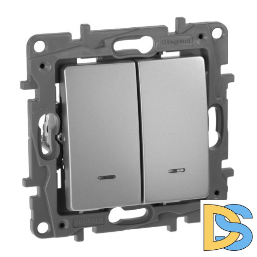 Переключатель двухклавишный Legrand Etika с подсветкой 10A 250V алюминий 672416