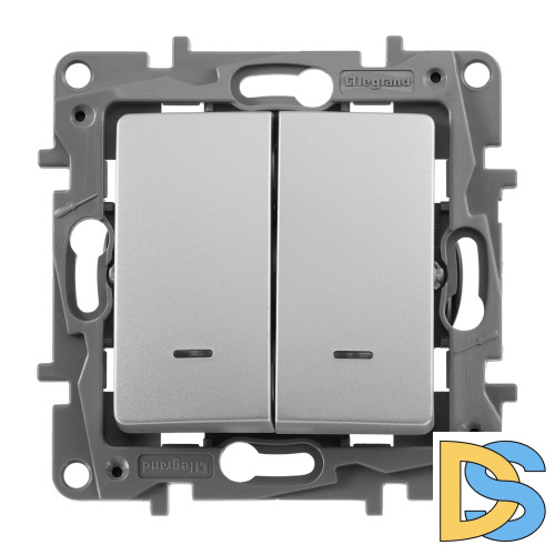 Переключатель двухклавишный Legrand Etika с подсветкой 10A 250V алюминий 672416