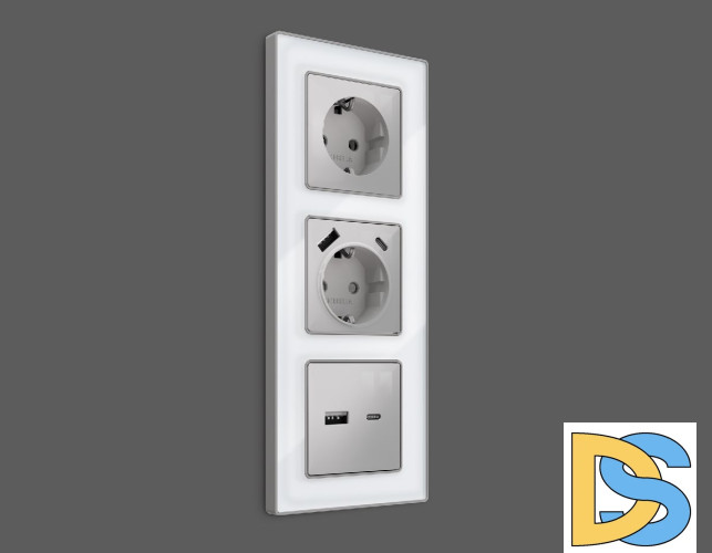 Лицевая панель для розетки с/з со шторками 2USB A+C Ambrella Volt Alfa AP4100