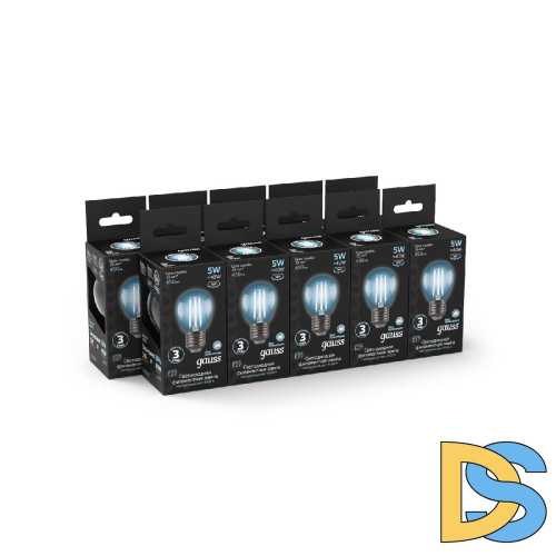 Лампа светодиодная филаментная Gauss E27 5W 4100K прозрачная 105802205