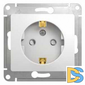 Розетка 1-ая электрическая, с заземлением и защитными шторками, Белый, серия Glossa, Schneider Electric