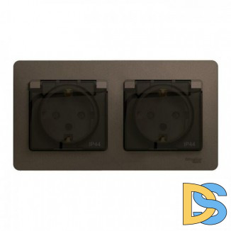 Розетка 2-ая электрическая с заземлением с защитными шторками IP44, Шоколад, серия Glossa, Schneider Electric