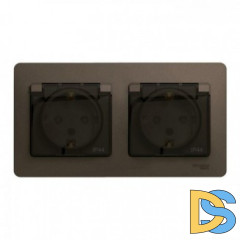 Розетка 2-ая электрическая с заземлением с защитными шторками IP44, Шоколад, серия Glossa, Schneider Electric