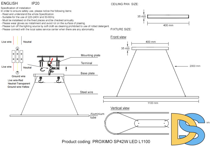 Подвесной светильник Crystal Lux PROXIMO SP42W LED L1100 BLACK