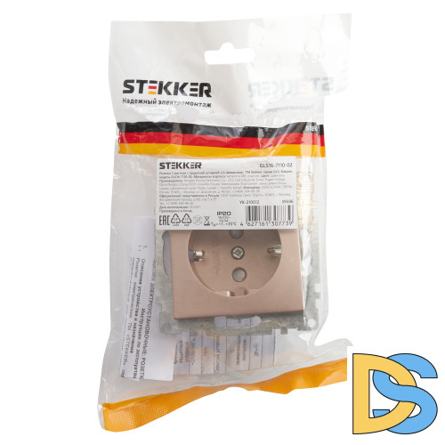 Розетка 1-местная с/з с защитной шторкой Stekker Катрин 39596