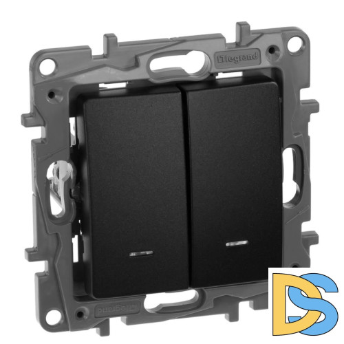 Переключатель двухклавишный Legrand Etika с подсветкой 10A 250V антрацит 672616