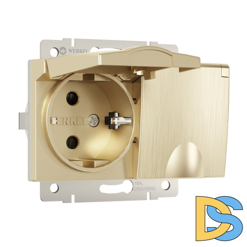 Розетка двойная влагозащ. с зазем. с защит. крышками и шторками Werkel (шампань рифленый) W1172210