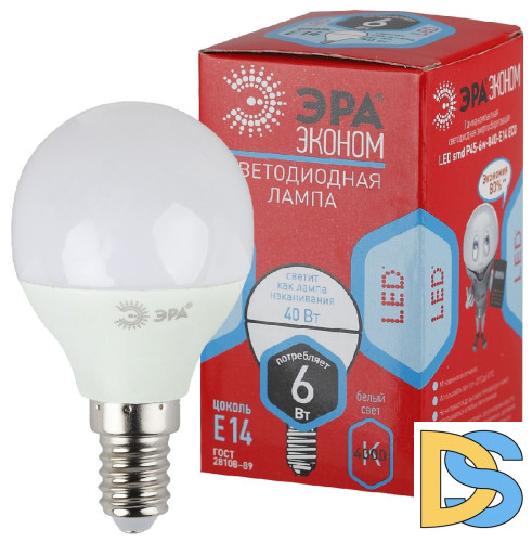 Лампа светодиодная Эра E14 6W 4000K ECO LED P45-6W-840-E14 Б0019077