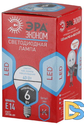 Лампа светодиодная Эра E14 6W 4000K ECO LED P45-6W-840-E14 Б0019077