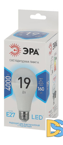 Лампа светодиодная Эра E27 19W 4000K LED A65-19W-840-E27 Б0031703