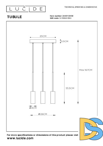 Подвесной светильник Lucide Tubule 24401/21/30