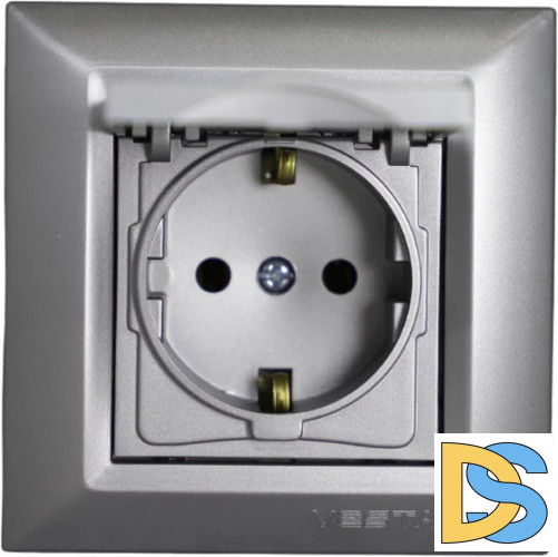 Розетка одинарная с заземлением с крышкой серебристая Vesta-Electric Roma Silver