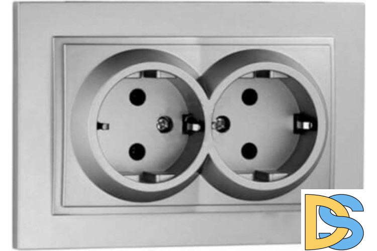 Розетка с заземлением двойная Mono Electric Despina 16А 250В серебро 102-212104-120