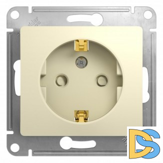 Розетка 1-ая электрическая, с заземлением и защитными шторками Бежевый, серия Glossa, Schneider Electric