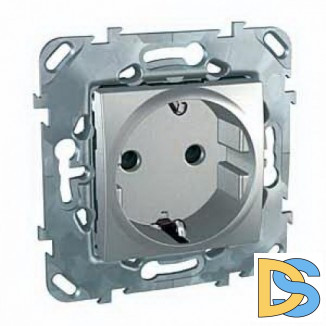 Розетка 1-ая электрическая, с заземлением и защитными шторками, Алюминий, серия UNICA TOP/CLASS, Schneider Electric