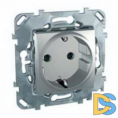 Розетка 1-ая электрическая, с заземлением и защитными шторками, Алюминий, серия UNICA TOP/CLASS, Schneider Electric