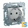 Розетка 1-ая электрическая, с заземлением и защитными шторками, Алюминий, серия UNICA TOP/CLASS, Schneider Electric