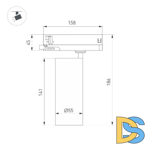 Трековый трехфазный светильник Arlight LGD-GERA-4TR-R55-10W Day4000 (WH, 15 deg, 230V) 055105