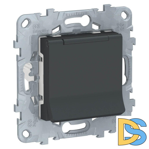 Розетка с заземлением, со шторками и крышкой Schneider Electric Unica New NU503754TA