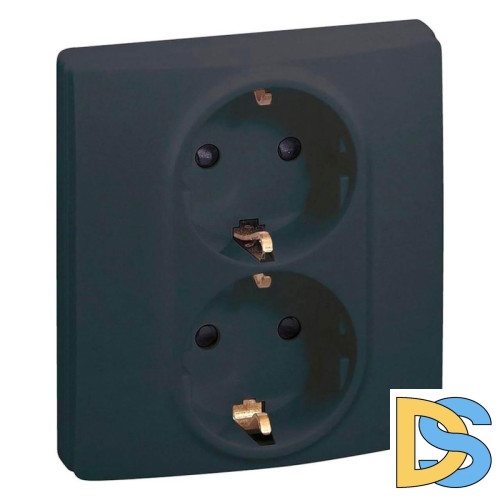 Розетка 2X2К+З Legrand Etika 16A 250V с/з со шторками безвинтовой зажим немецкий стандарт антрацит 672633
