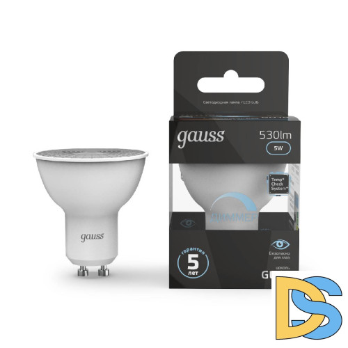 Лампа светодиодная диммируемая Gauss GU10 5W 4100K матовая 101506205-D