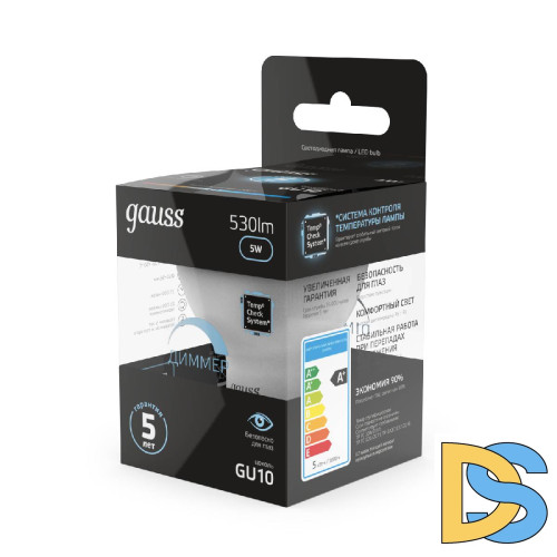 Лампа светодиодная диммируемая Gauss GU10 5W 4100K матовая 101506205-D