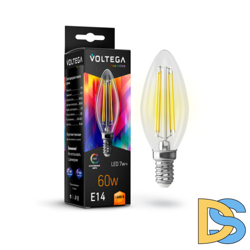 Лампа светодиодная филаментная Voltega E14 7W 2800K свеча прозрачная VG10-C35E14warm7W-FHR 7152