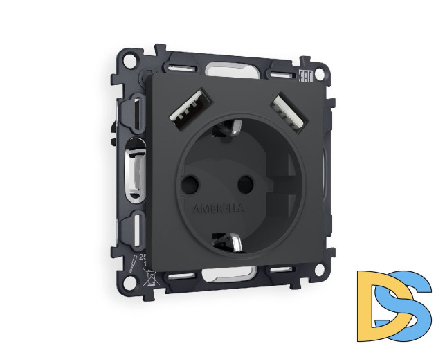 Комплект механизма розетки 2USB A+A 18W (быстрая зарядка) с/з Ambrella Volt Alfa MA909010