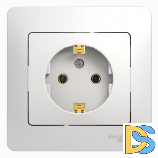Розетка 1-ая электрическая, с заземлением (в сборе), Белый, серия Glossa, Schneider Electric