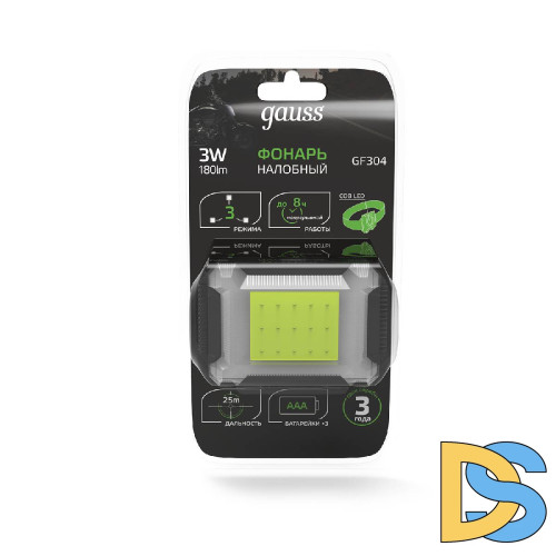Налобный светодиодный фонарь Gauss от батареек 65х45 180 лм GF304