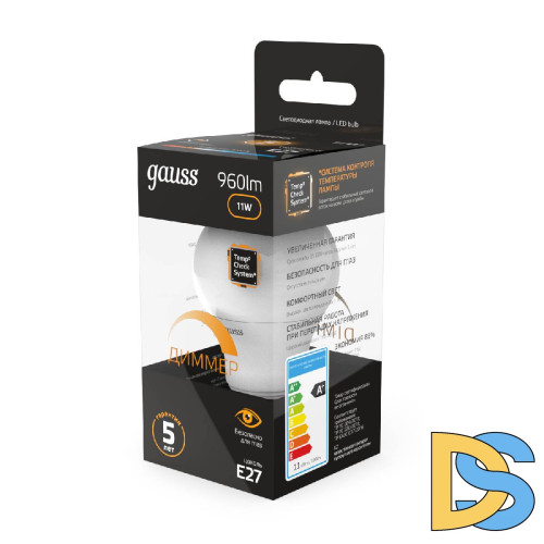 Лампа светодиодная диммируемая Gauss E27 11W 3000K матовая 102502111-D