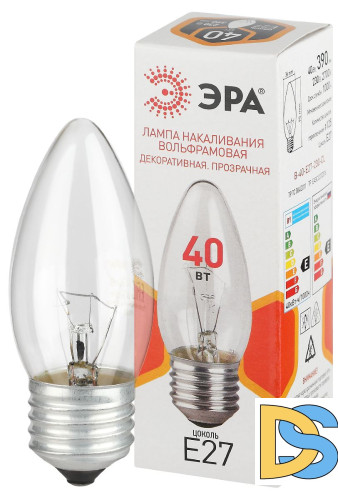 Лампа накаливания Эра B-40-E27-230-CL свечка Б0066505