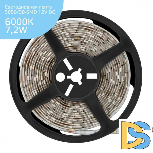Светодиодная влагозащищенная лента Gauss 7,2W/m 30LED/m 5050SMD холодный белый 5M 356000307