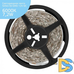 Светодиодная влагозащищенная лента Gauss 7,2W/m 30LED/m 5050SMD холодный белый 5M 356000307