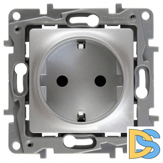 Розетка Legrand Etika с заземлением винтовые клеммы алюминий, 672421