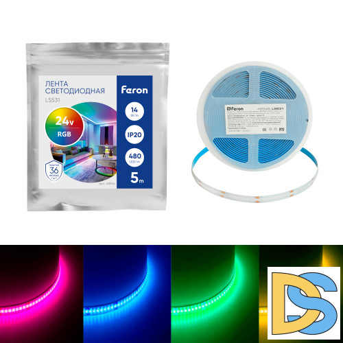 Светодиодная лента Feron LS531 24В 14Вт/м RGB 5м IP20 48946