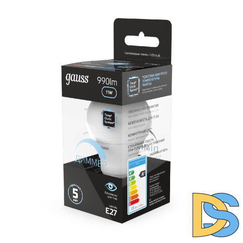 Лампа светодиодная диммируемая Gauss E27 11W 4100K матовая 102502211-D