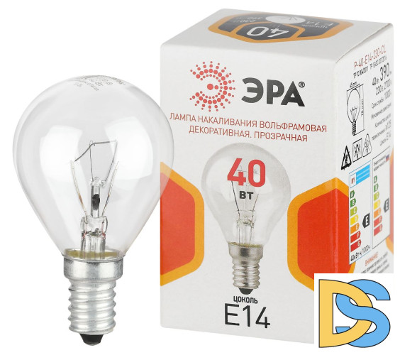Лампа накаливания Эра P-40-E14-230-CL шар Б0066547