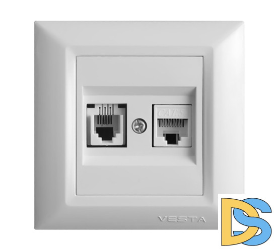 Интернет розетка с телефонным разъемом белая LAN+PHONE Vesta-Electric White