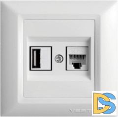 Розетка для USB + сетевого кабеля LAN белая Vesta-Electric Roma White