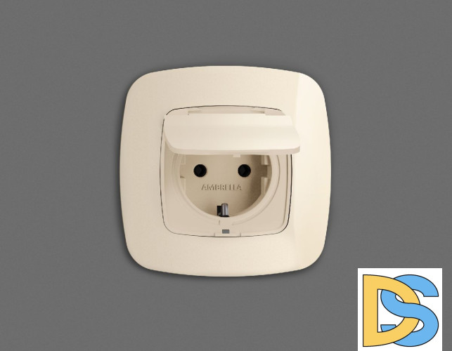 Лицевая панель для розетки с/з со шторками и крышкой Ambrella Volt Omega OP3280