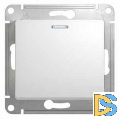 Выключатель 1-клавишный, с подсветкой, Белый, серия Glossa, Schneider Electric