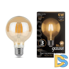 Лампа светодиодная филаментная Gauss E27 6W 2400K прозрачная 105802006