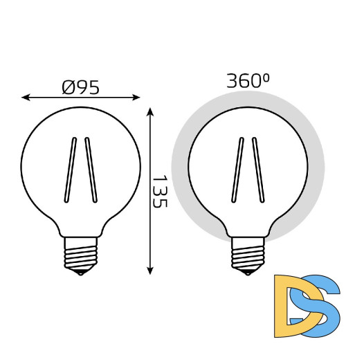 Лампа светодиодная филаментная Gauss E27 6W 2400K прозрачная 105802006