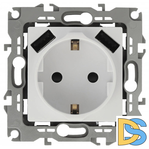 Розетка Эра Elegance 2P+E 16A-250В с защитной шторкой и 2xUSB 5В-3А 14-4109-01 Б0047867